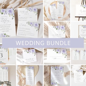 Purple Flowers, Lilac Flowers, Floral Wedding Bundle, Wedding Invitation Bundle, Wedding Invitation Suite, Boho, Editable Template, SH29