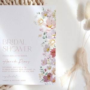 Floral Bridal Shower Invitation, Spring Flowers, Wildflowers, Colorful Flowers, Garden Bridal Shower, Editable Bridal Shower Template, SH40 image 3