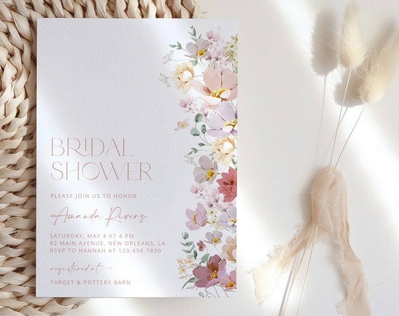 Floral Bridal Shower Invitation, Spring Flowers, Wildflowers, Colorful Flowers, Garden Bridal Shower, Editable Bridal Shower Template, SH40 image 3