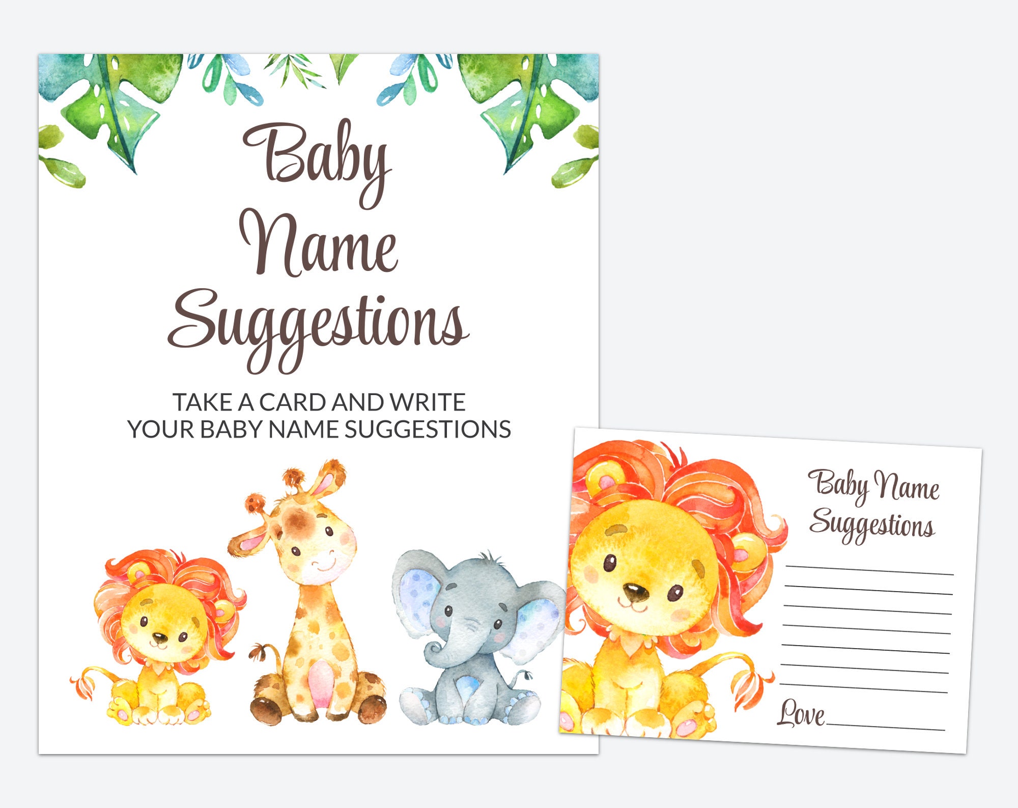 Safari Baby Name Suggestions Name the Baby Jungle Animals Etsy