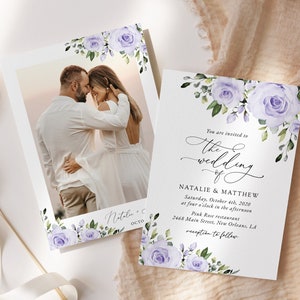 Floral Wedding Invitation Suite, Purple Flowers, Lilac Flowers, Lavender Flowers, Watercolor Flowers, Instant Download, Edit Yourself, SH29 image 5