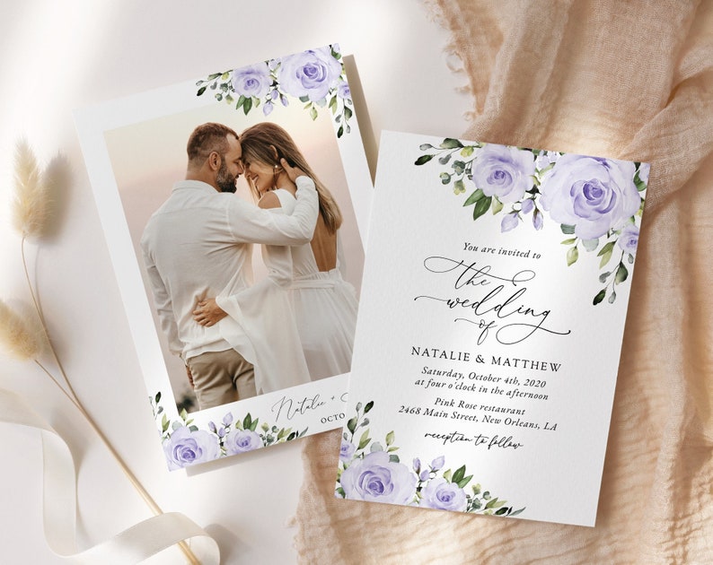 Floral Wedding Invitation Suite, Purple Flowers, Lilac Flowers, Lavender Flowers, Watercolor Flowers, Instant Download, Edit Yourself, SH29 image 5