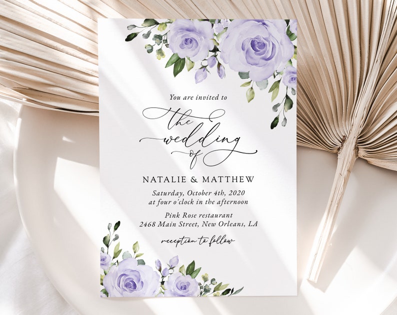 Floral Wedding Invitation Suite, Purple Flowers, Lilac Flowers, Lavender Flowers, Watercolor Flowers, Instant Download, Edit Yourself, SH29 image 2