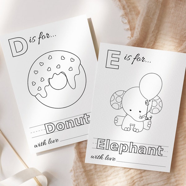 Baby's eerste ABC-boek, baby shower alfabetboek, baby shower kleurplaten, baby shower kleurboek, 2 maten inbegrepen, Instant Download