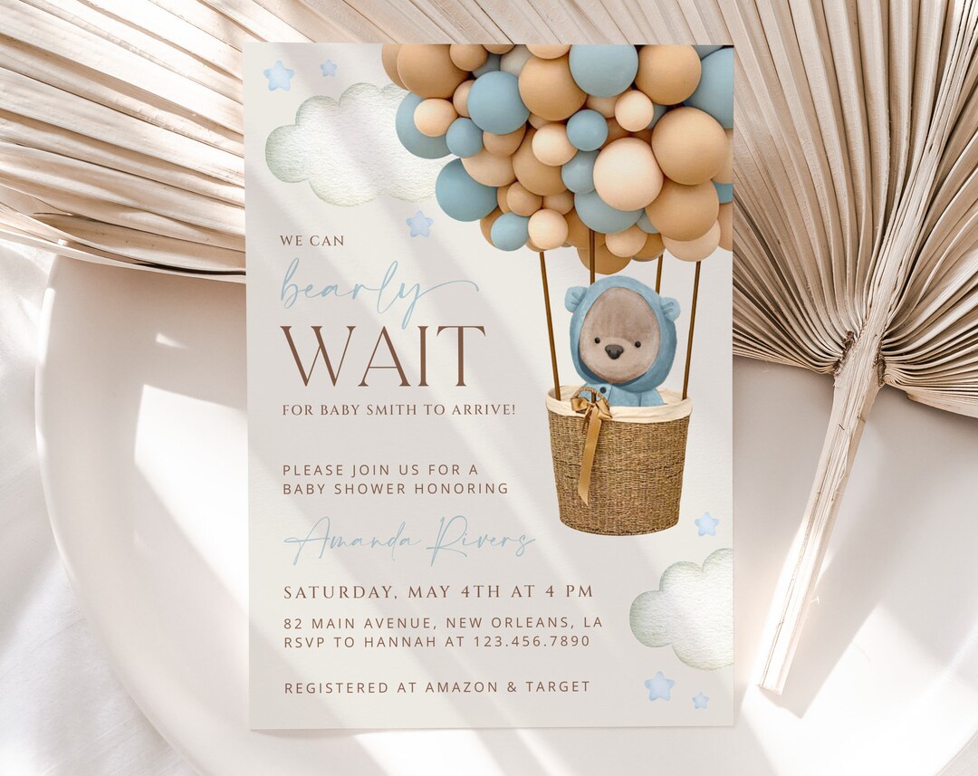 Teddy Bear Baby Shower Invitation We Can Bearly Wait Blue - Etsy