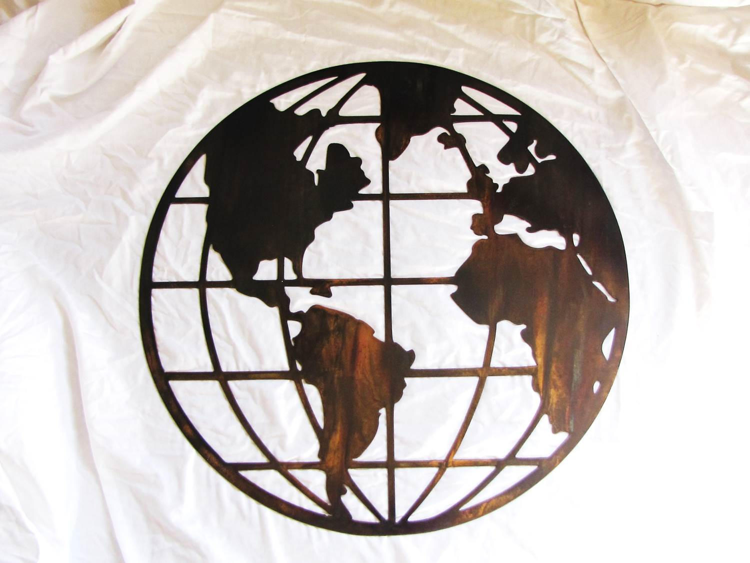 Metal World Globe World Map World Travel Wall Art Patina Etsy
