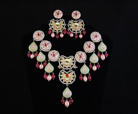 Pink Meenakari and Kundan Choker Set