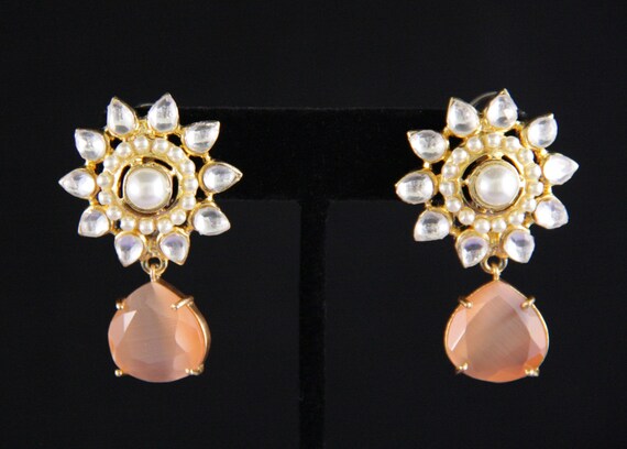 Pearl Kundan Drops