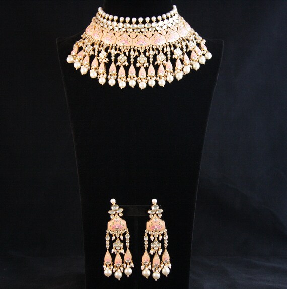 Peach Bridal Kundan Choker