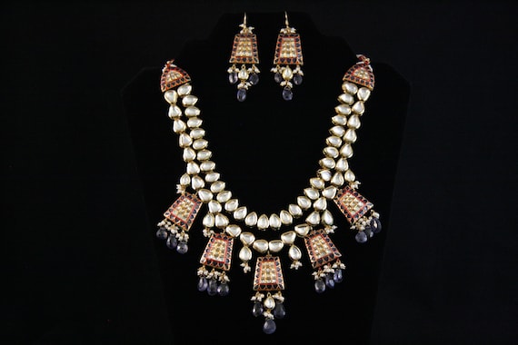 Red and Blue Kundan Set