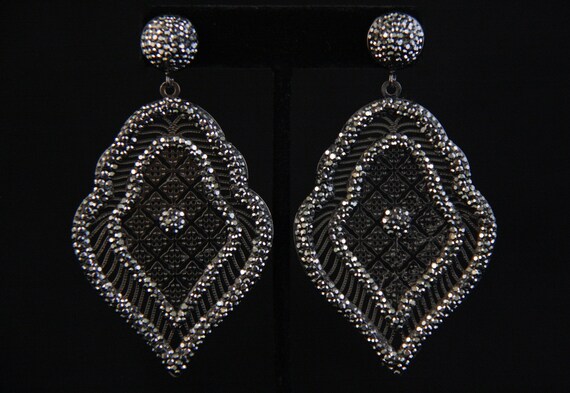 Black Pave Stone Filigree Earrings