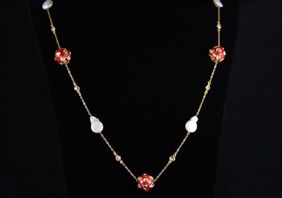 Red Enamel Ball Necklace