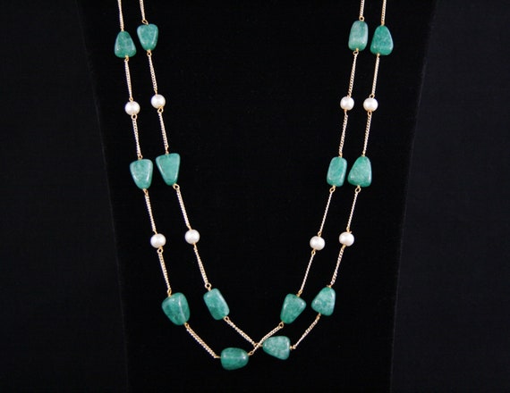 Green Agate and Pearl Necklace