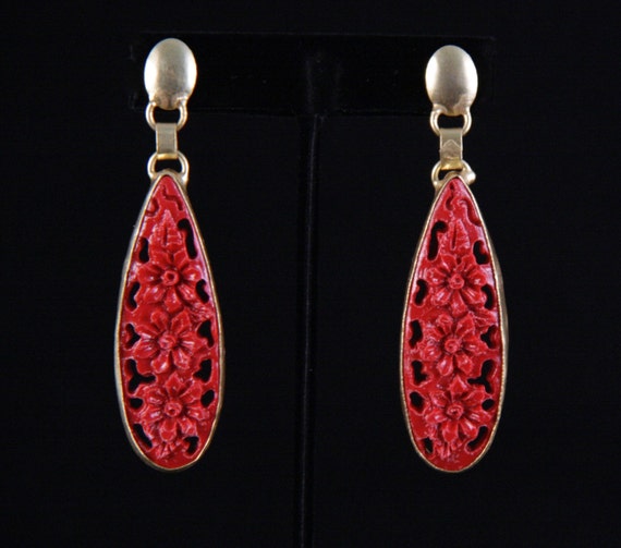 Red Coral  Almond Earrings
