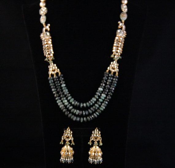 Agate Kundan Necklace/Peacock Long Haar/Designer Jewelry/Statement Piece/Indian Wedding/Sabyasachi/Jhumka Earrings/Green Bridal Jewellry