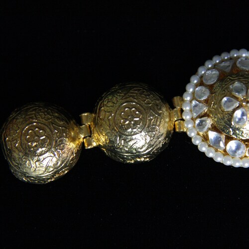Gold and Kudan Bracelet/Fashion Wear/Gold Balls/Pearl and shops Kundan Bracelet/Wrist band/Designer Bracelet/Contemporary/Fusion/Bollywood
