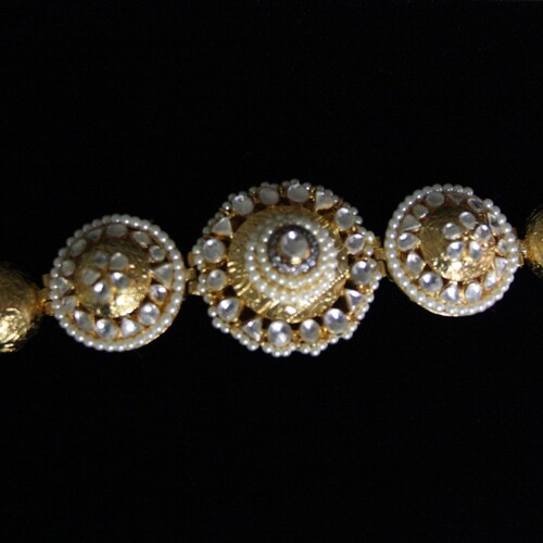 Gold and Kudan Bracelet/Fashion Wear/Gold Balls/Pearl and shops Kundan Bracelet/Wrist band/Designer Bracelet/Contemporary/Fusion/Bollywood