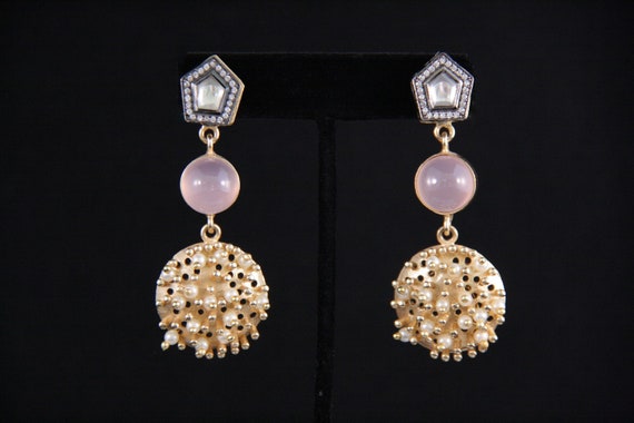 Pink Stone and Gold  Earrings