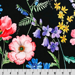 FLORIST BLACK DIGITAL Minky - Floral Shannon Cuddle Minky Florist Black - Shannon Cuddle Minky Black Florist Digital Minky Floral Print