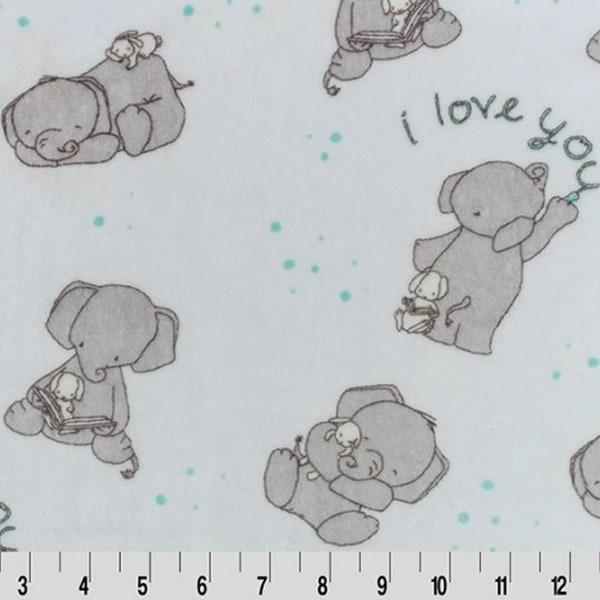 I LOVE YOU Minky - Shannon Cuddle Minky Elephant Minky Gray Blue Elephant Minky Print I Love You Print Minky - Elephant Cuddle Minky Fabric