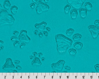 TEAL PAWS LUXE Minky - Teal Paws Shannon Luxe Cuddle Minky Teal Paws - Shannon Luxe Cuddle Embossed Paws Teal Minky Blue Paws Luxe Cuddle