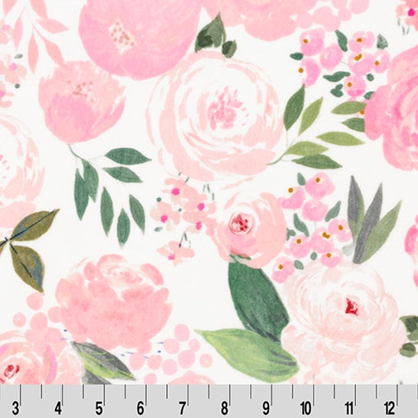 MOTHERS BOUQUET Minky Pink - Shannon Cuddle Minky Mothers Bouquet - Shannon Cuddle Minky Mothers Day Minky Digital Cuddle Fabric Pink White