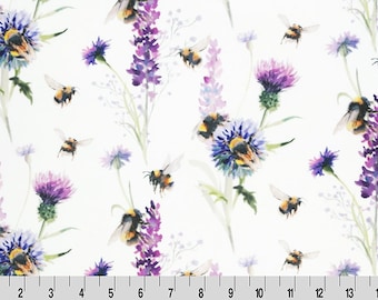 BEE GARDEN MINKY - Bee Shannon Cuddle Minky Floral Bee Minky Amethyst - Flowers and Bees Minky Fabric Floral Cuddle Minky