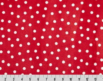 SCARLET DOT MINKY - Polka Dot Shannon Cuddle Minky Red and White Minky Dots - White Dots on Scarlet Cuddle Minky Fabric
