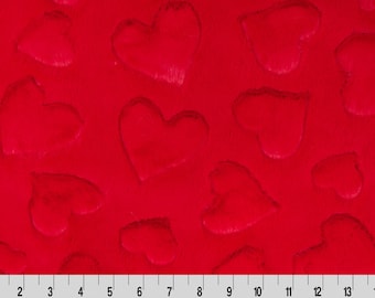 LUXE SCARLET HEARTS Minky - Red Hearts Minky - Red Shannon Cuddle Embossed Hearts Minky - Luxe Scarlet Minky Hearts - Scarlet Heart Cuddle
