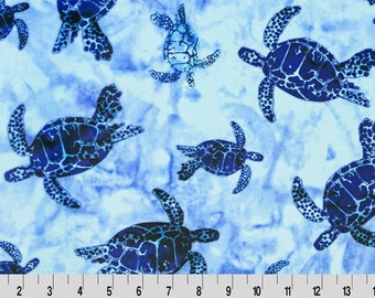 Sea Turtles Digital Minky Fabric Ocean Blue - Shannon Cuddle Minky Batik Bliss Minky Blue Ocean Turtles Shannon Cuddle Minky Print Dark Blue
