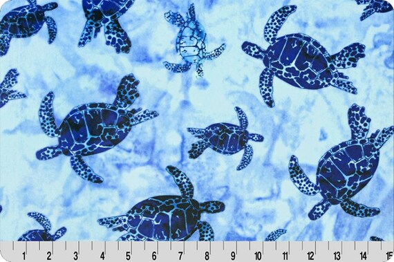 Sea Turtles Digital Minky Fabric Ocean Blue Shannon Cuddle Minky Batik Bliss Minky Blue Ocean Turtles Shannon Cuddle Minky Print Dark Blue