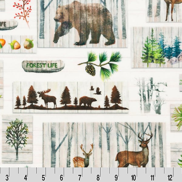 PINE MOUNTAIN MINKY Fabric - Woodland Minky Paychwork - Rustic Minky - Outdoors Minky - Shannon Cuddle Minky Deer Minky Lodge Fabric Digital