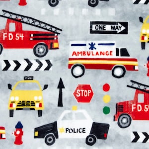 FIRST RESPONDERS MINKY Fabric - 1st Responders Shannon Minky - Emergency Vehicle Minky Fabric - Police, Ambulance, Fire Truck Minky