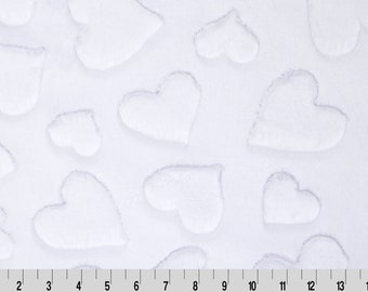 LUXE Embossed HEARTS SNOW Minky - White Heart Minky - Shannon Cuddle Embossed Snow Heart Minky - Luxe Snow White Minky Hearts - Heart Cuddle