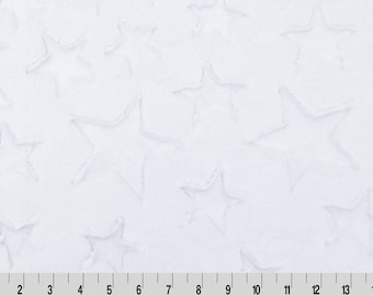 LUXE Embossed STARS SNOW Minky - White Stars Minky - White Shannon Cuddle Snow Embossed Star Minky - Luxe White Minky Stars - Star Cuddle