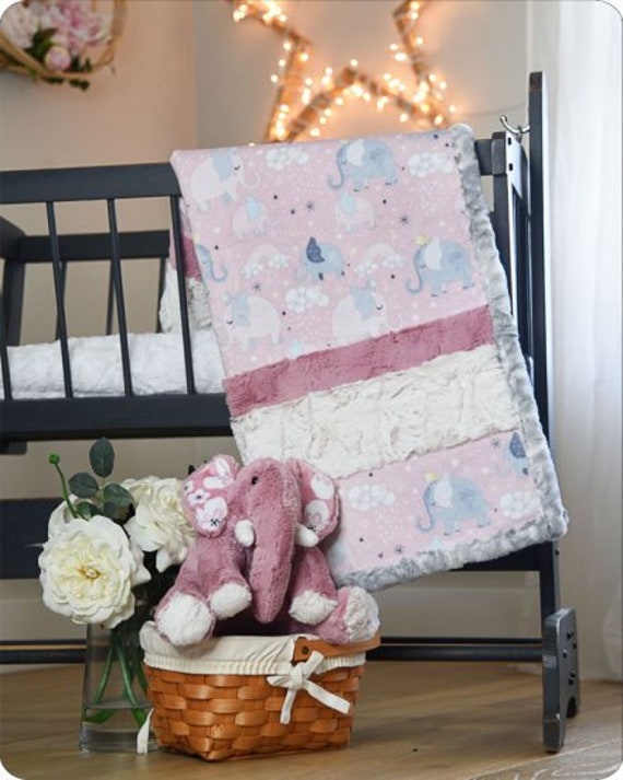 Shannon Cuddle KIT 28x37 Bambino Kit Ear for You Rose Gray Elephant Minky Blanket Kit From Shannon Fabrics Minky Backing is Included Etsy