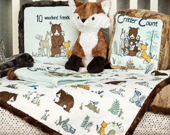 FOREST BOOK & BLANKET Kit - Shannon Read To Me Forest  40" x 28" Blanket plus Minky Book 9" x 9" - Soft Minky Book + Blanket Kit