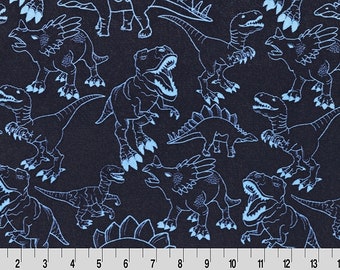DINO Double-sided CLOUD MINKY Fabric - Shannon Dino Cloud Cuddle Minky - Double-sided Dinosaur Minky - Electric Blue Dinosaur Minky