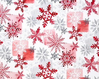 SNOWFALL MINKY SCARLET - Snowflake Minky - Shannon Cuddle Minky Snowflakes - Christmas Minky Snowfall Minky - Red Snowflake Minky Cuddle