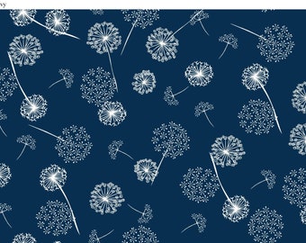 NAVY DANDELION MINKY Fabric - Shannon Cuddle Minky Whish Navy - Navy White Dandelion Shannon Cuddle Print Minky - Navy Dandelion Minky