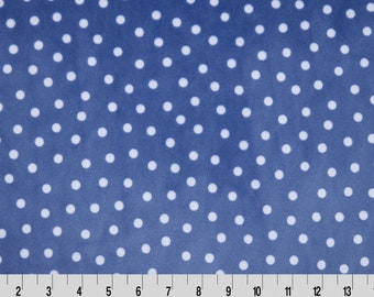 JEANS DOT MINKY - Polka Dot Shannon Cuddle Minky Blue and White Minky Dots - White Dots on Blue Jeans Cuddle Minky Fabric