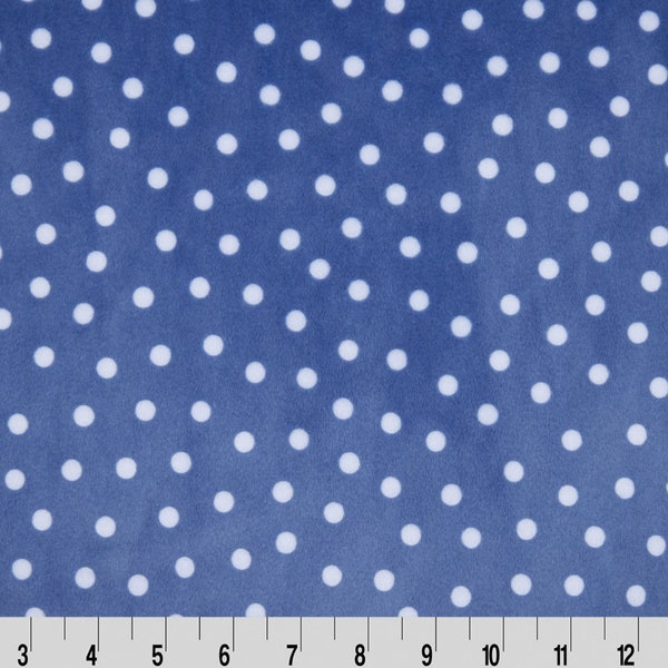 JEANS DOT MINKY - Polka Dot Shannon Cuddle Minky Blue and White Minky Dots - White Dots on Blue Jeans Cuddle Minky Fabric
