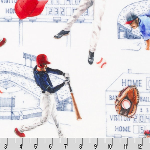 BATTER UP BASEBALL Minky Fabric - Shannon Batter Up Cuddle Baseball Minky Sports Minky Baseball Minky Print Batter Up Digital Print Minky