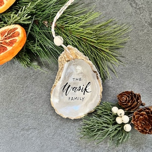 Personalized REAL Oyster Shell Ornament  | Christmas Ornament | Custom Ornament | Hand lettered | Hand painted | Beach Ornament, beach decor