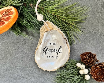 Personalized Oyster Shell Ornament | Hand-Painted Calligraphy Beach Decor