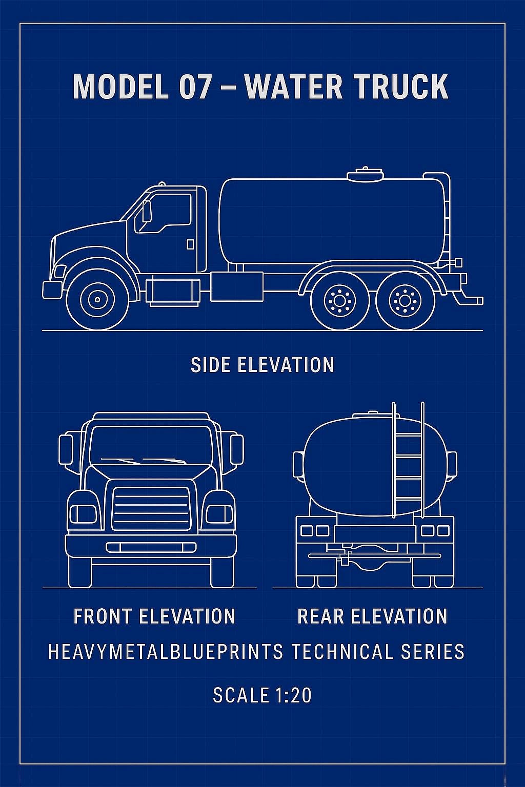 Water Bus Drawing.pdf Water Truck Blueprint Poster, Model 07 Technical Drawing (digital ...
