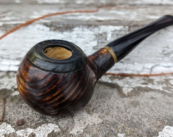 Fat and Squat Chocolate-Stained Bent Apple Shape Tobacco Pipe