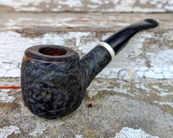 Heavily Rusticated Bent Billiard Smoking Pipe