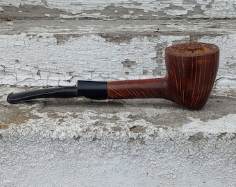 Long-Shank Oak Dublin with Rusticated Top, Stylized Ebonite Stem