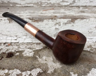 Hand Carved Select Mahogany Pipe with Long Shank and Copper Ring